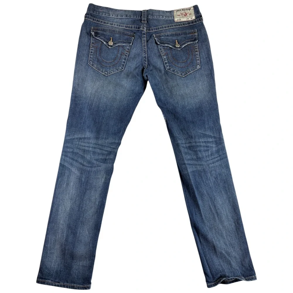 True Religion Rocco Relaxed Skinny Jeans Mens 38 Blue Denim Stretch Flap Pockets